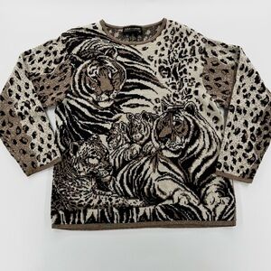 Vintage 80s 90s LISA Originals Tiger Animal Print Statement Sweater M